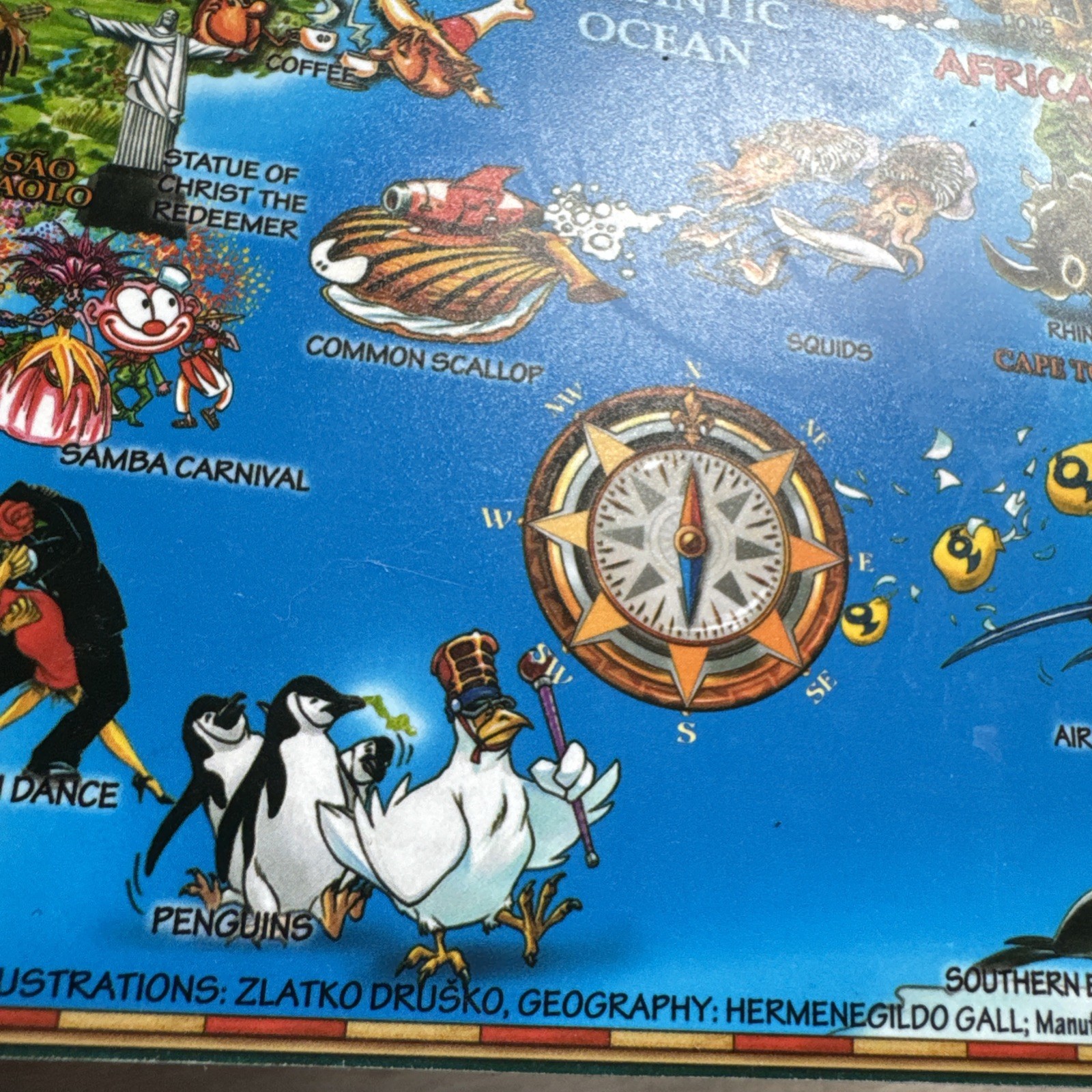 2014 Dino Laminated Geography Learning Placemat World Map 18” x 14” Cartoon
