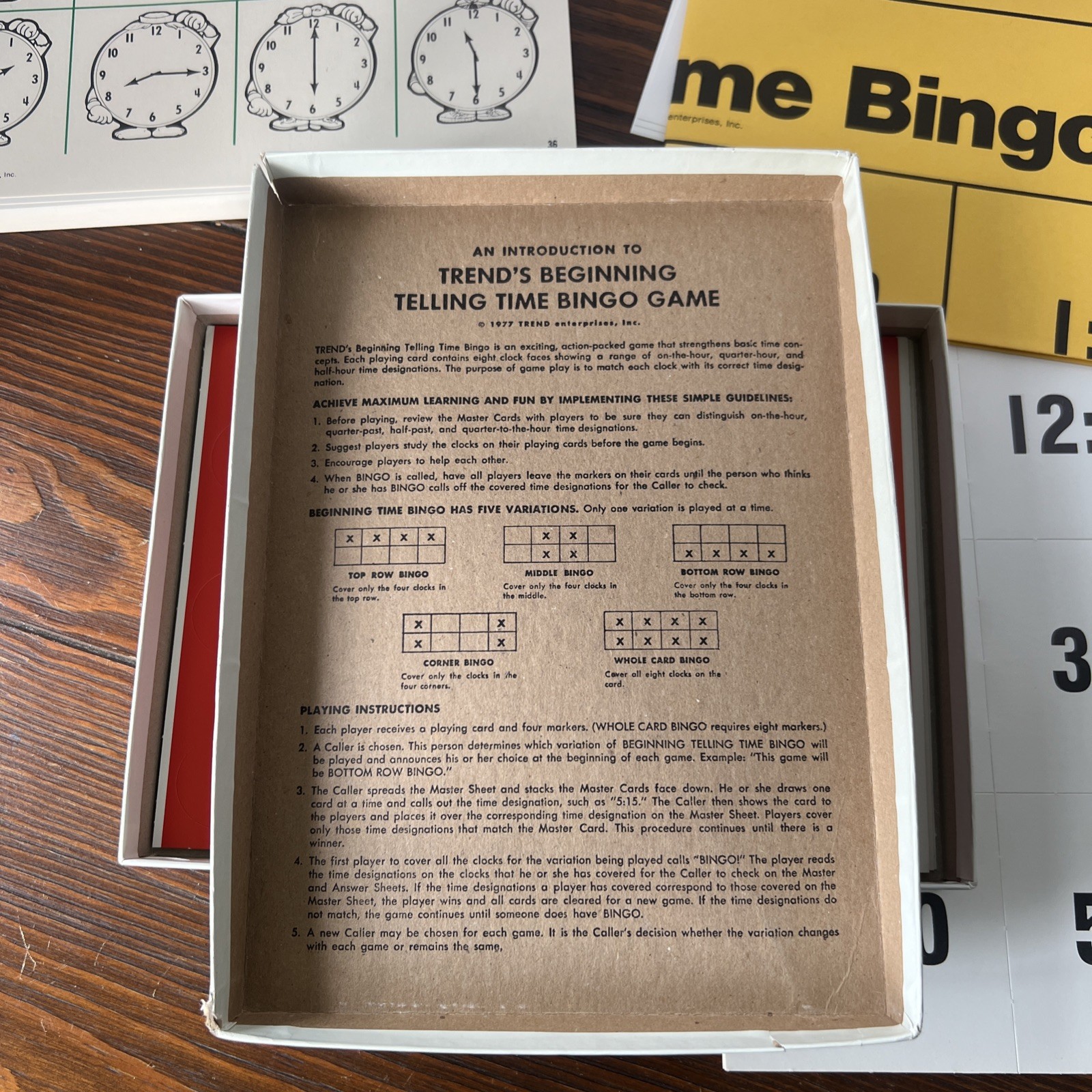 NIOB Bingo Telling Time 2-36 Players Vintage TREND Beginning Educational Aid