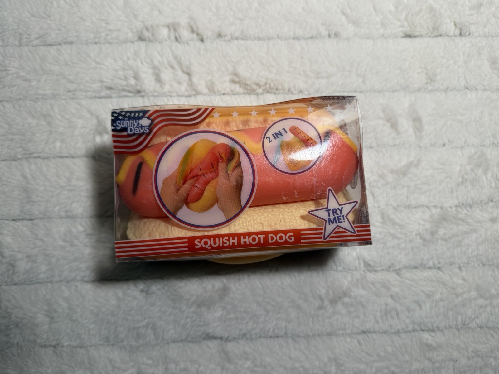 Sunny Days Hot Dog 2-in-1 Squishy Stretchy Tactile Squeeze Toy Yellow/Red
