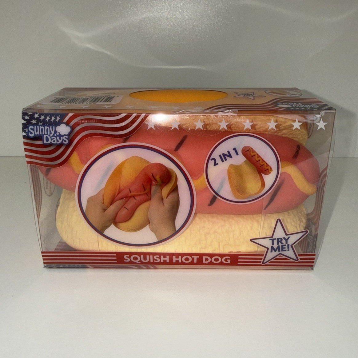 Sunny Days Squish Hot Dog 2-in-1 Tactile Squeeze Stretch Fidget Toy