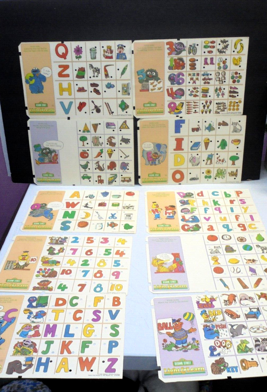 Sesame Street Light & Learn 10 Replacement Quiz Game Question Cards 1987