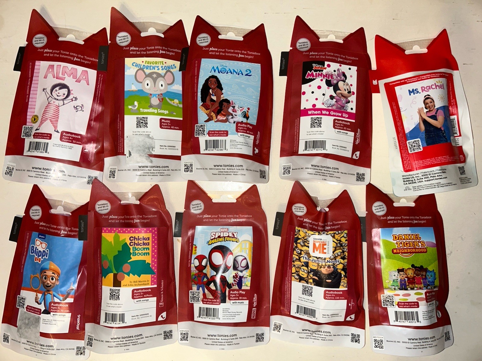 Tonies Huge Girl Bundle Lot Of 10 Ms Rachel Minions Disney Spiderman New Audio A
