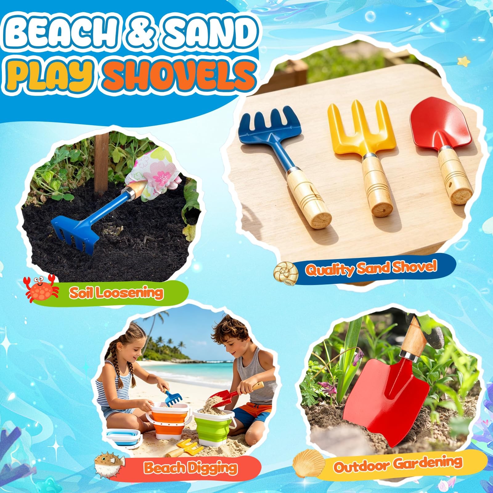Gardening Tools Set Foldable Beach Bucket with Square (2.5L), Yellow