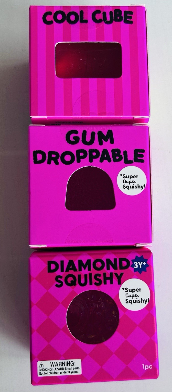 RARE Pink J’adore Super Duper Squishy 3-Pack Cool Cube, Diamond, Gum Droppable