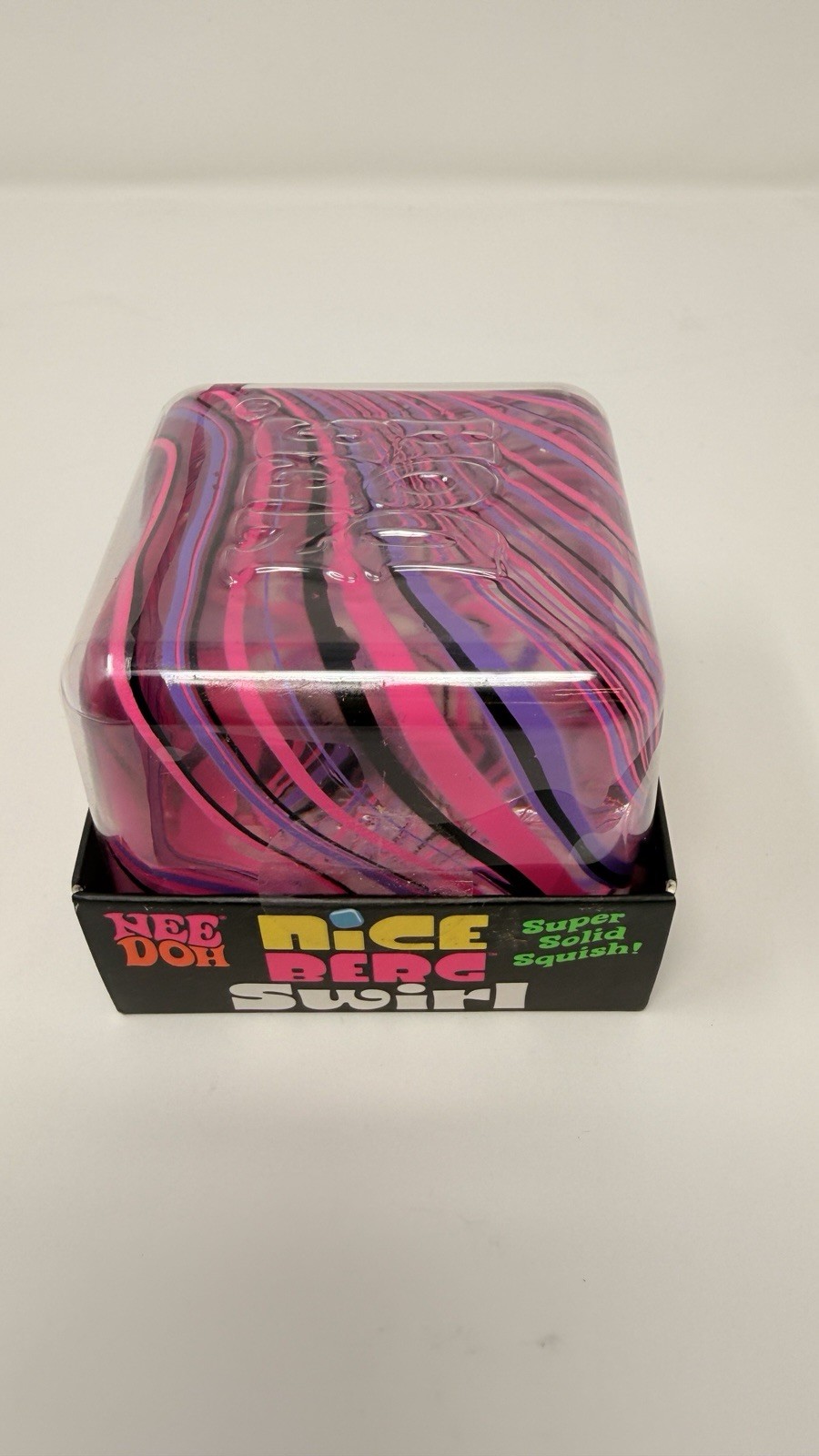 NeeDoh Nice Berg Swirl XL Giant Swirl Cube 3.25″ Nee Doh Pink Purple Black!