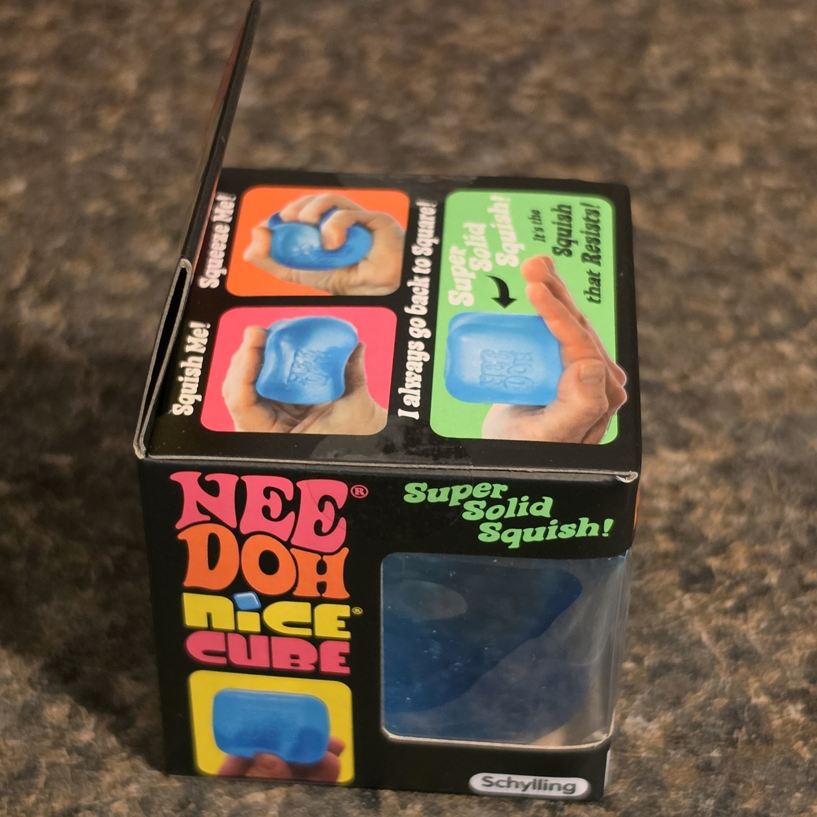 Schylling NeeDoh Nice Cube Blue Stress Ball Sensory Toy Square Shape Brand New