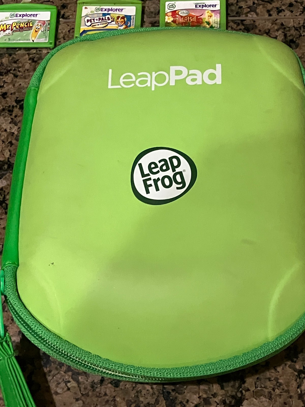 LeapFrog LeapPad Learning Tablet w/7 Cartridges & Case – Needs Power Cord