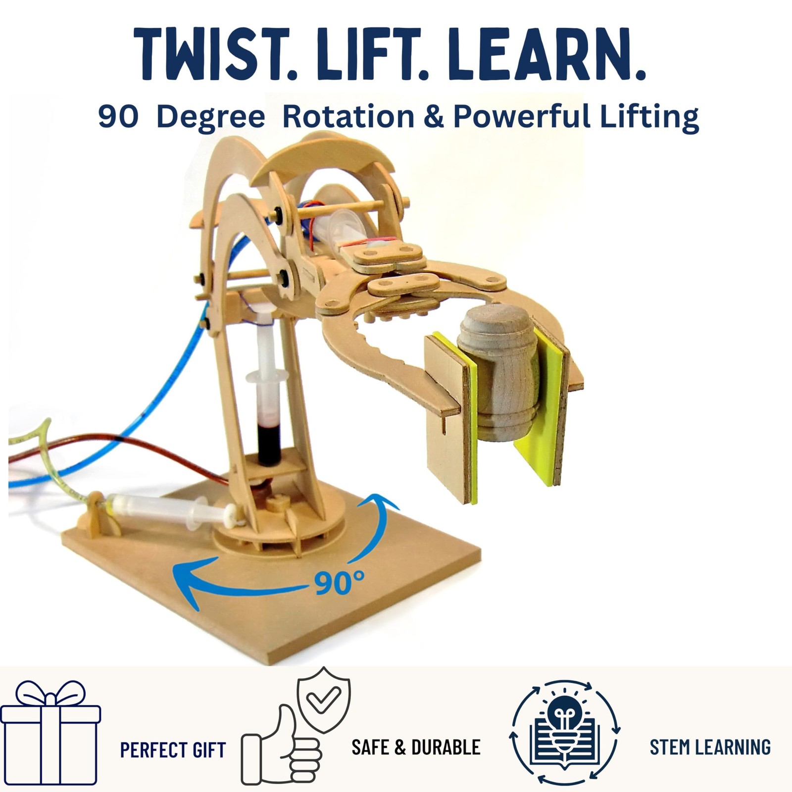 STEM Kit – Hydraulic Robotic Arm | Wooden Building Kit for Kids Ages 8-12 | M…