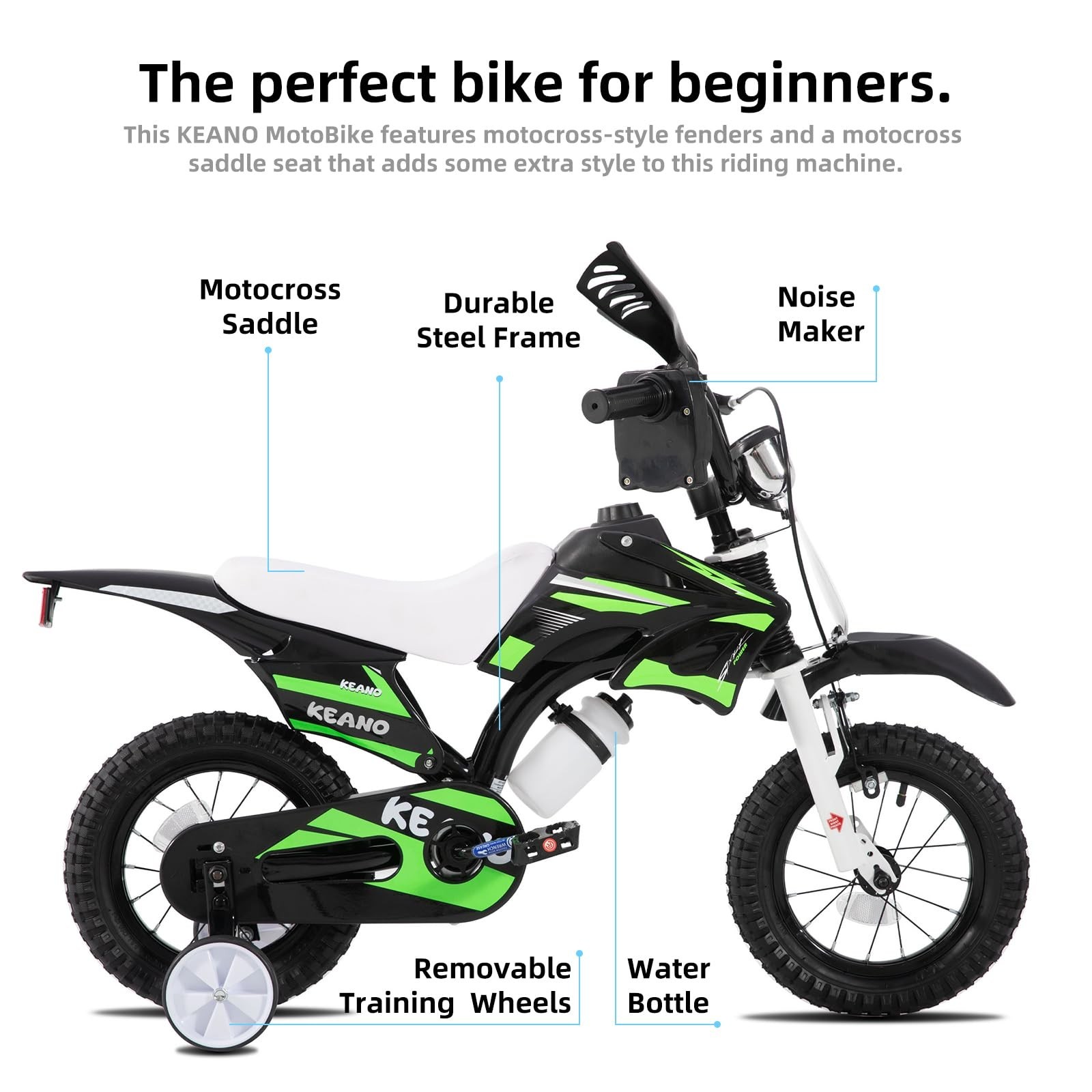 KEANO Motocross Style Kids Bike for Boys Girls Ages 3-7 Years, 12 & 16 Inch B…