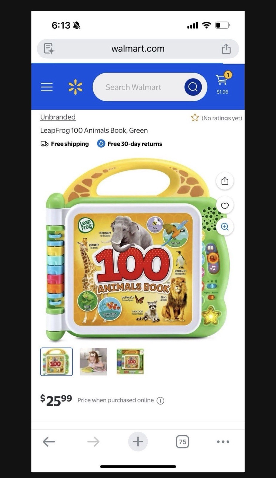 LeapFrog 100 Animals Book Electronic Learning System for Ages 18 Months Up