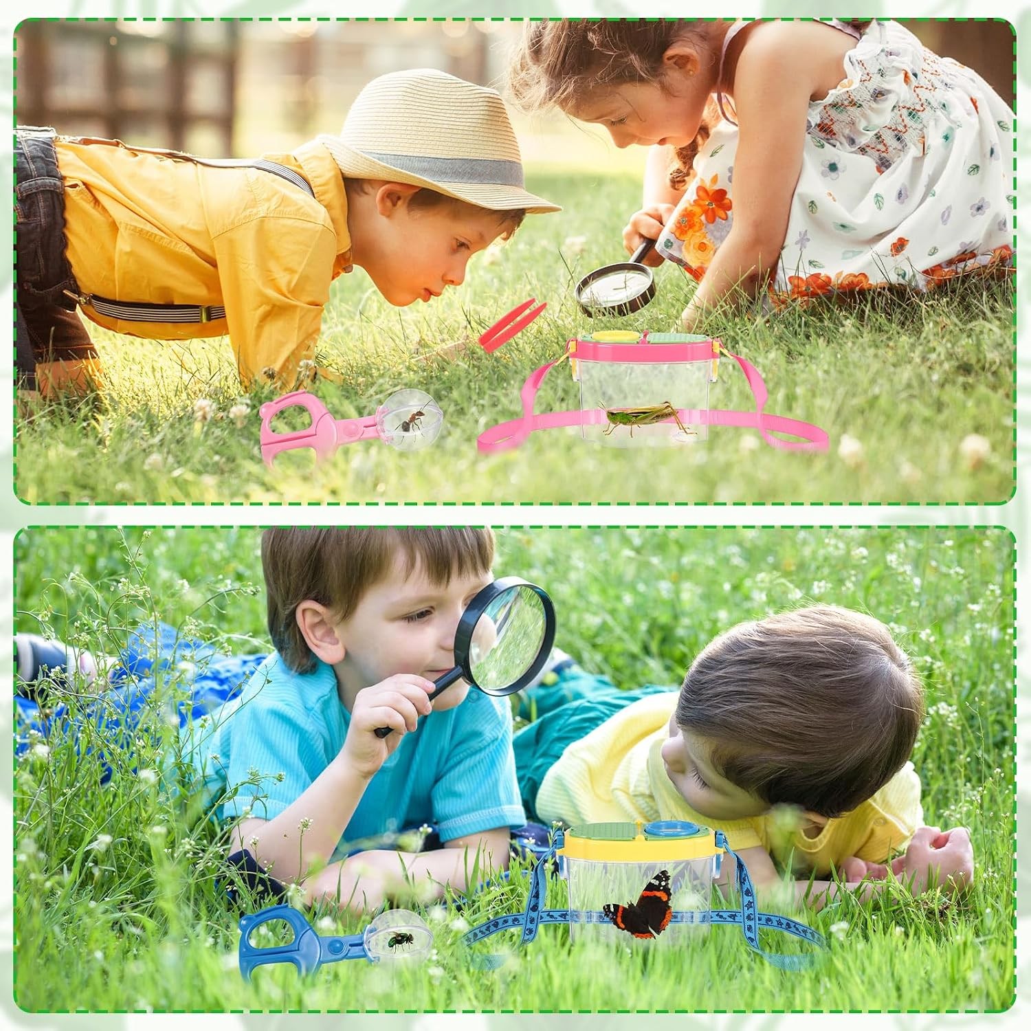 Halloscume 4 Set Bug Catcher for Kids Bug Viewer and Insects Tweezer for Student