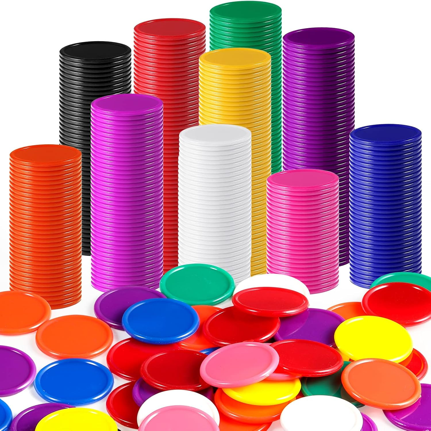 500 Pieces 1 Inch Bingo Chips Bulk, 10 Colors Bingo Markers for Math Practice, P