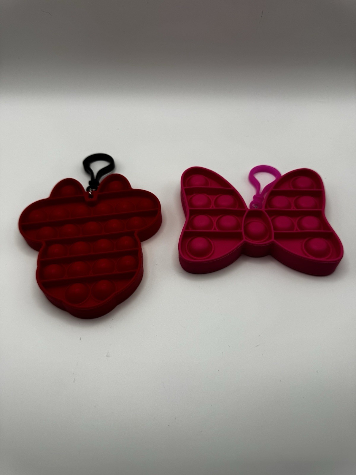 Minnie Mouse Pop It Fidget Keychain Set Lot, 2pc Bee & Bow, Red/Pink