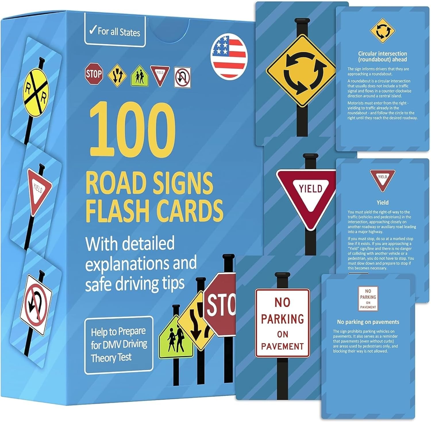 Educational Flash Cards for Teens – 100 Common US Traffic Signs & Safe Driving