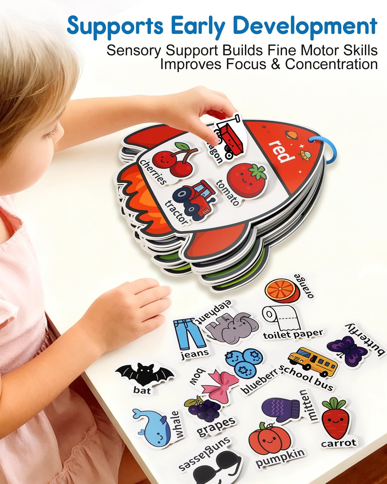 CulinaCraft Montessori Busy Book Color Sorting Toys for 8.5 x 11 inches, Red