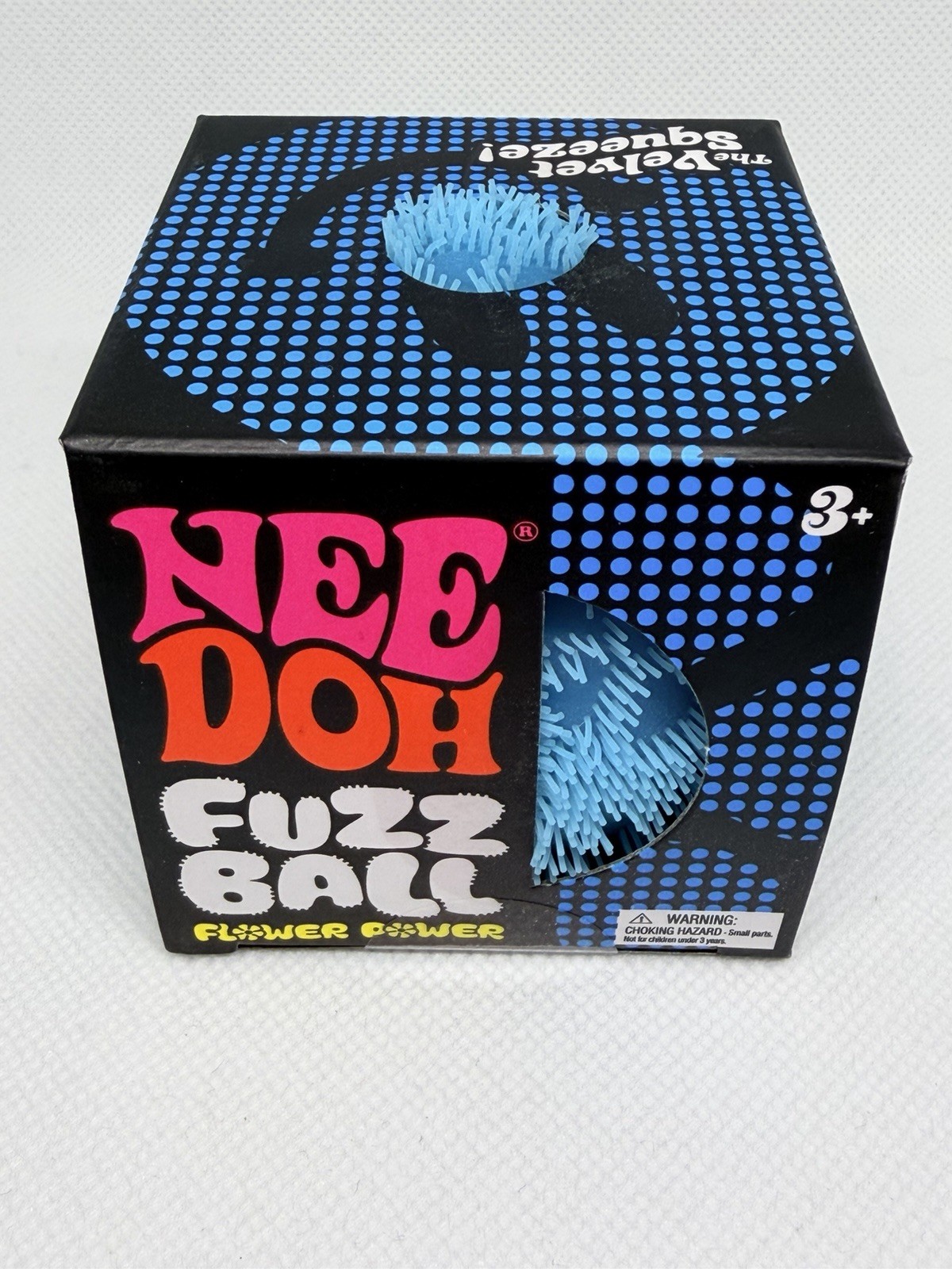 Needoh FUZZ BALL Flower Power Nee Doh Squish Stress Ball NEE-DOH Fuzzball Blue