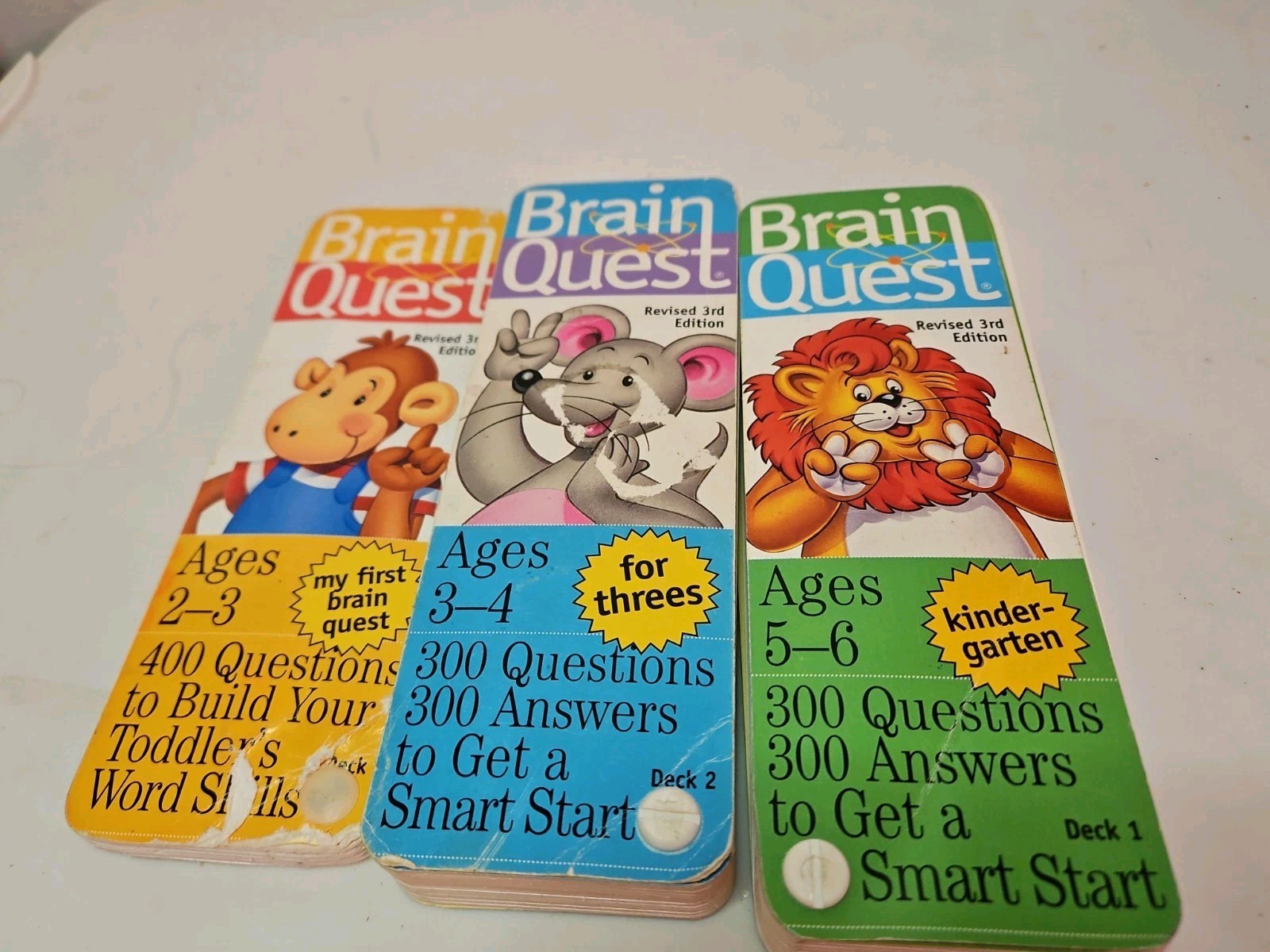 Lot of 3 Brain Quest Smart Quiz Cards Mixed Ages 2to3 To Kindergarten