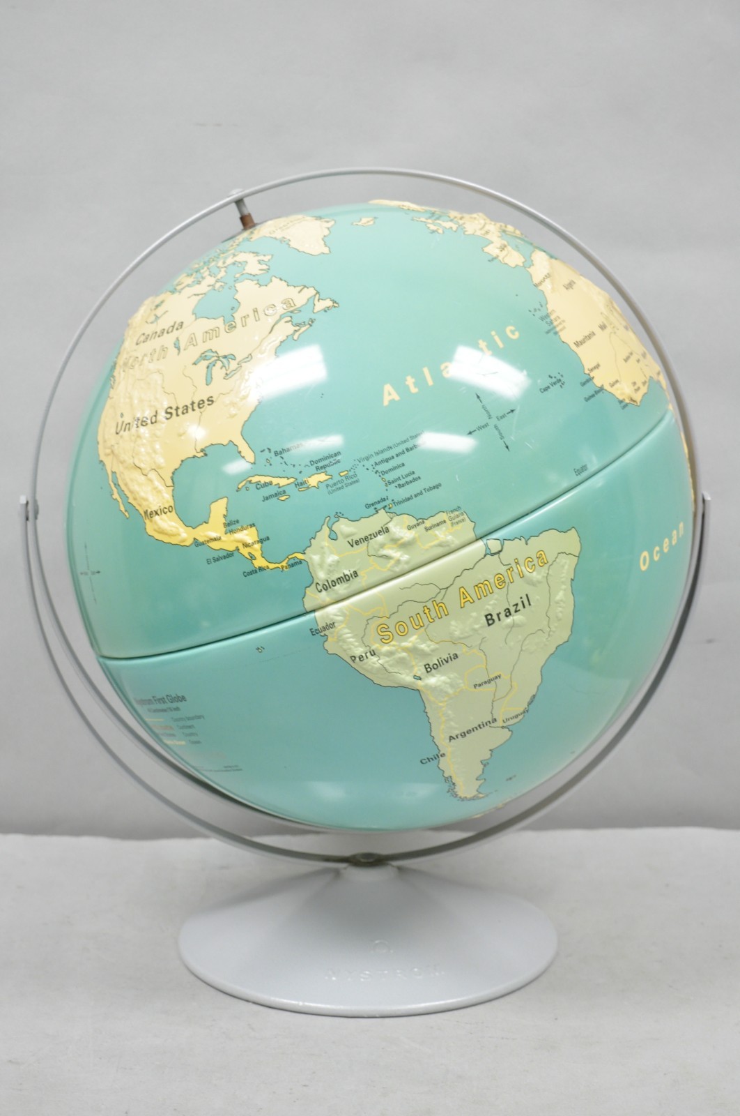 Vintage Nystrom 16″ Large Sculptural Relief Classroom Double Axis World Globe