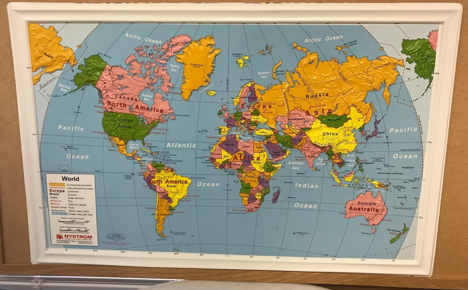 Nystrom Raised Relief / Bright Colors Map of the World 28″ X 18″ NEW
