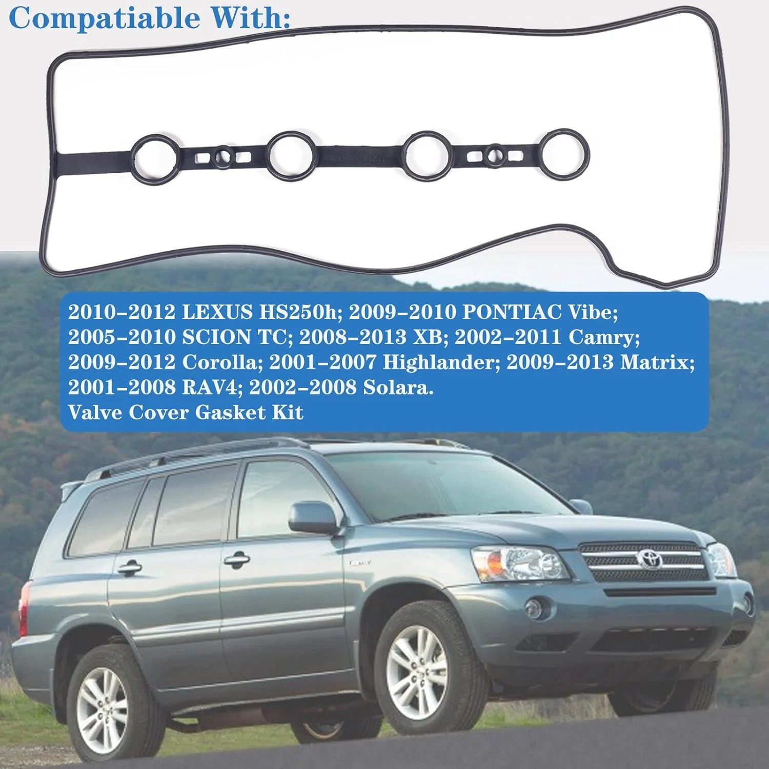 VS50530R for Scion TC XB Valve Cover Gasket Seal 2.4L Toyota Camry Corolla Highl