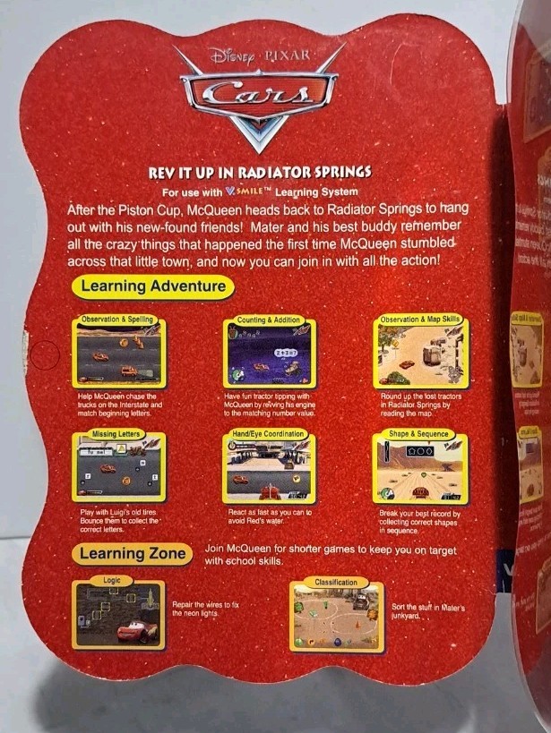 New Disney Pixar Cars VTech V.Smile Smartridge Rev It Up Learning Fun Cartridge
