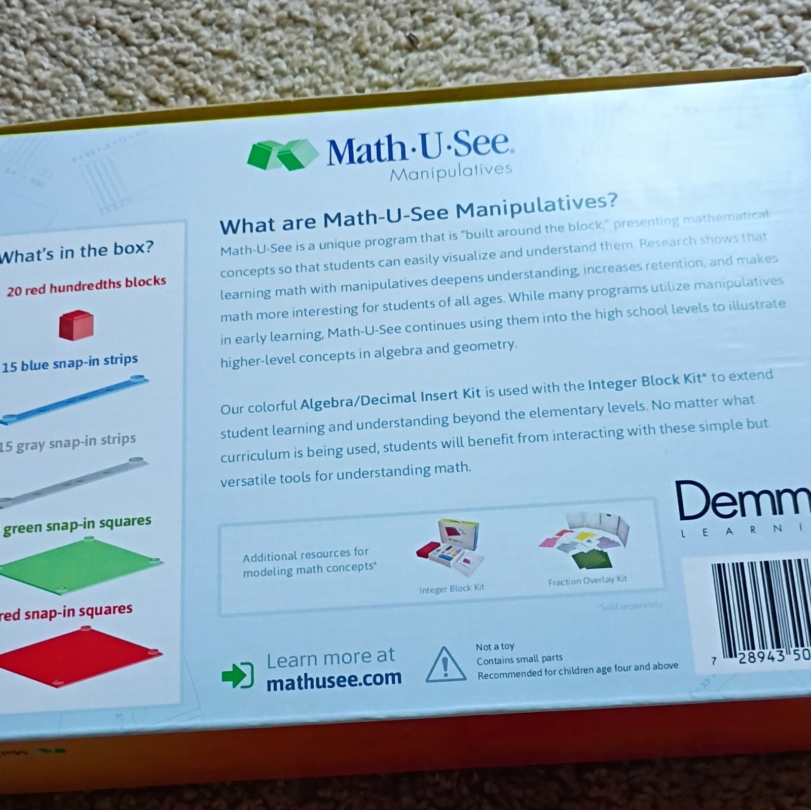 Math-U-See Algebra/Decimal Insert Kit Manipulatives, Ages 4 Years & Up