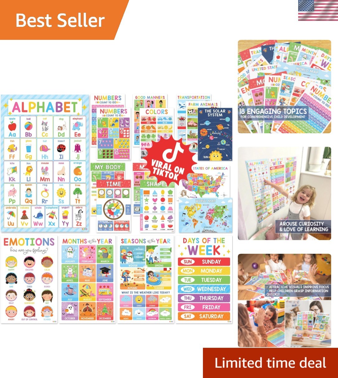 18 Laminated Educational Posters For Toddlers, Preschool Posters for Classroo…