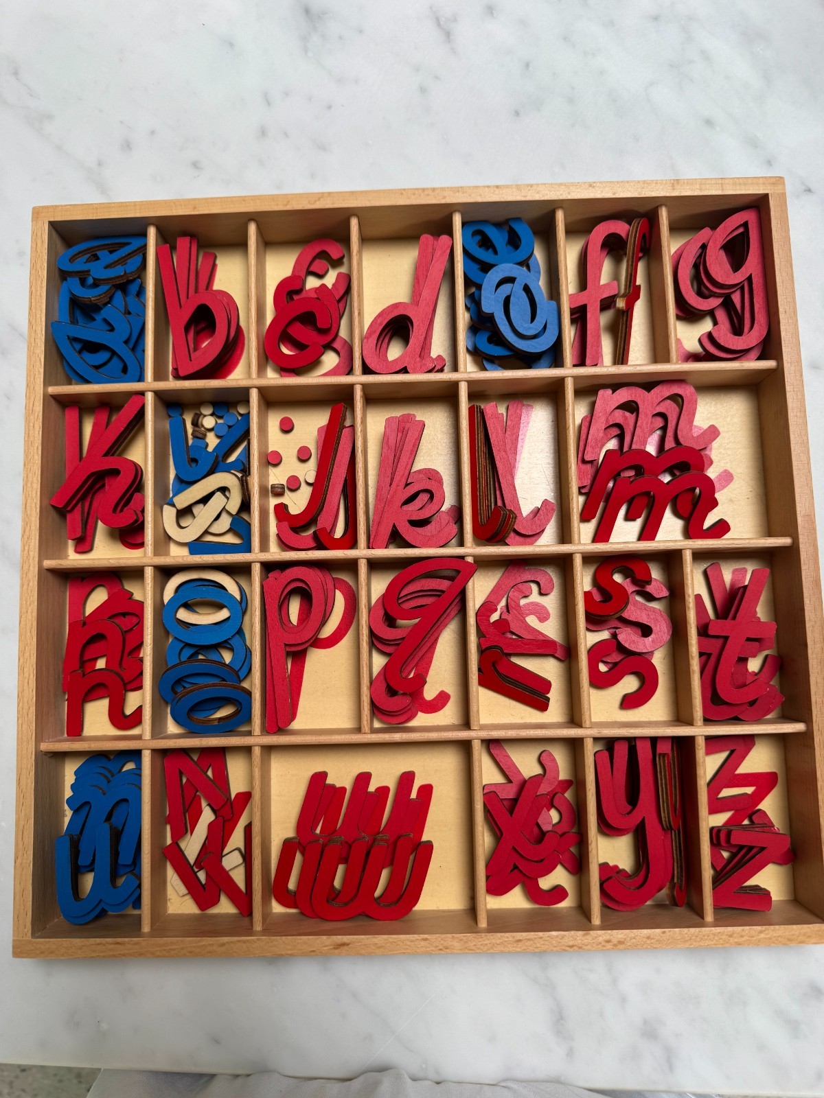Montessori Moveable Alphabet – lower case cursive ‘modern’