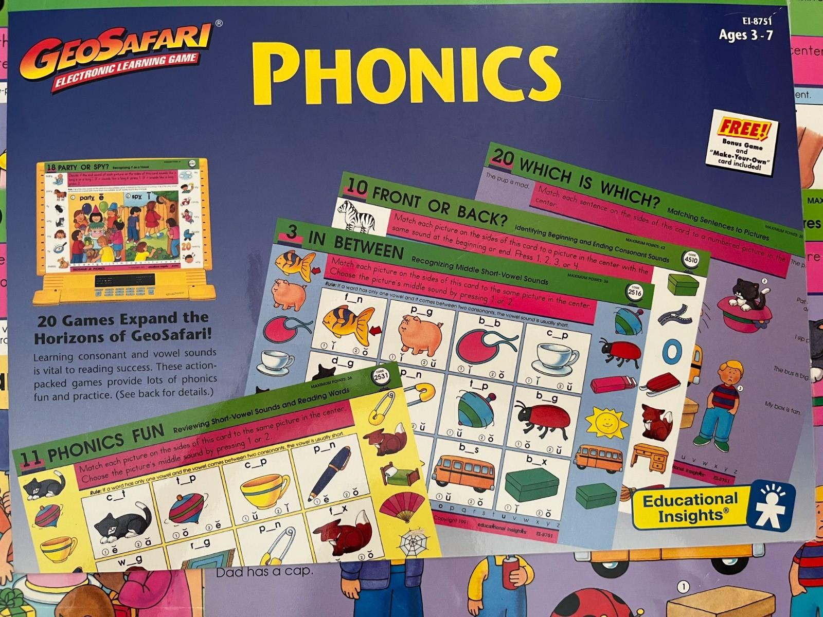 GeoSafari Electronic Learning Game Cards Lot of 4 Phonics Reading Eye Clue More