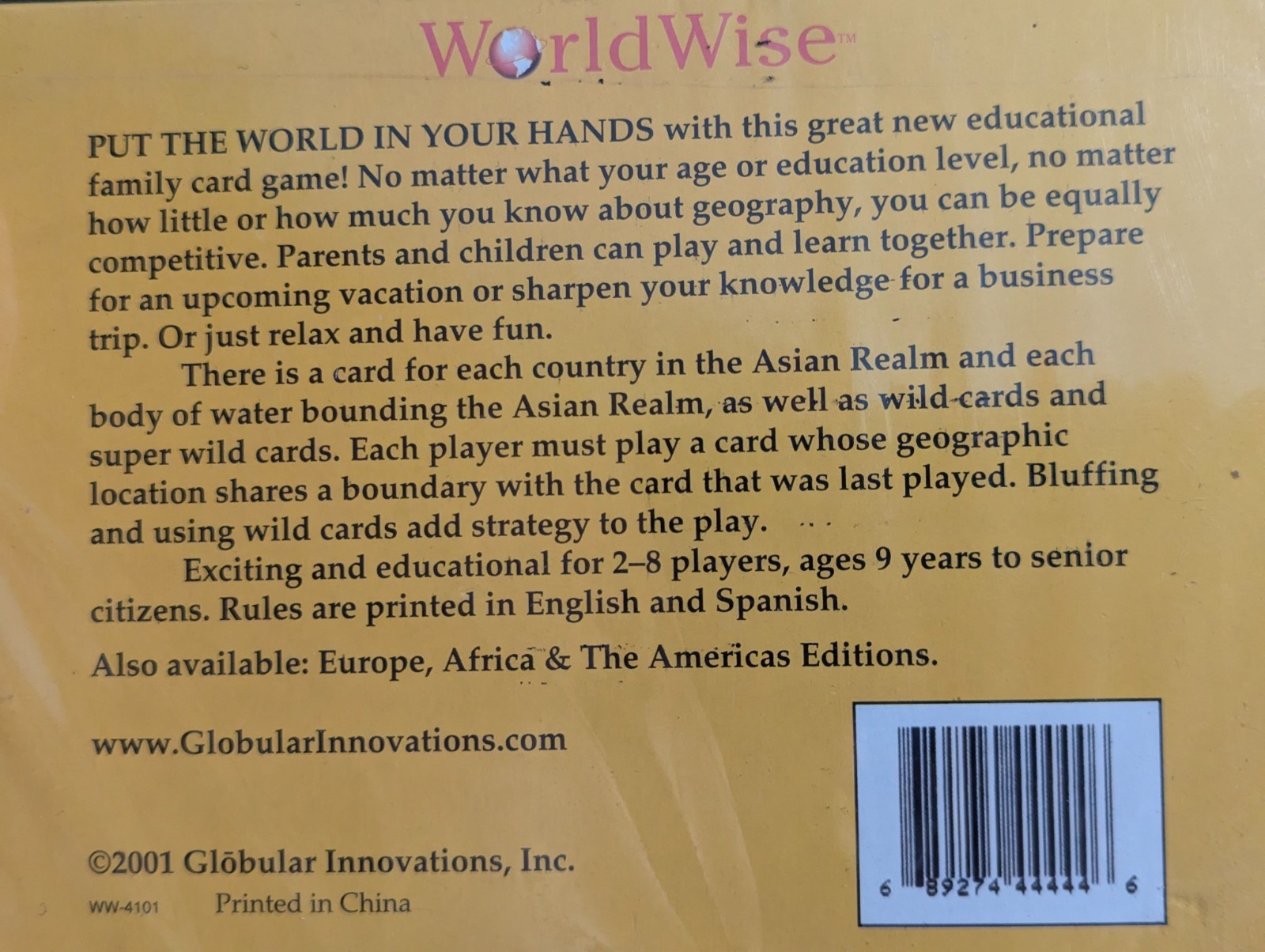 WORLD WISE GEOGRAPHY CARD GAMES ASIAN REALM SEALED 2001 VINTAGE
