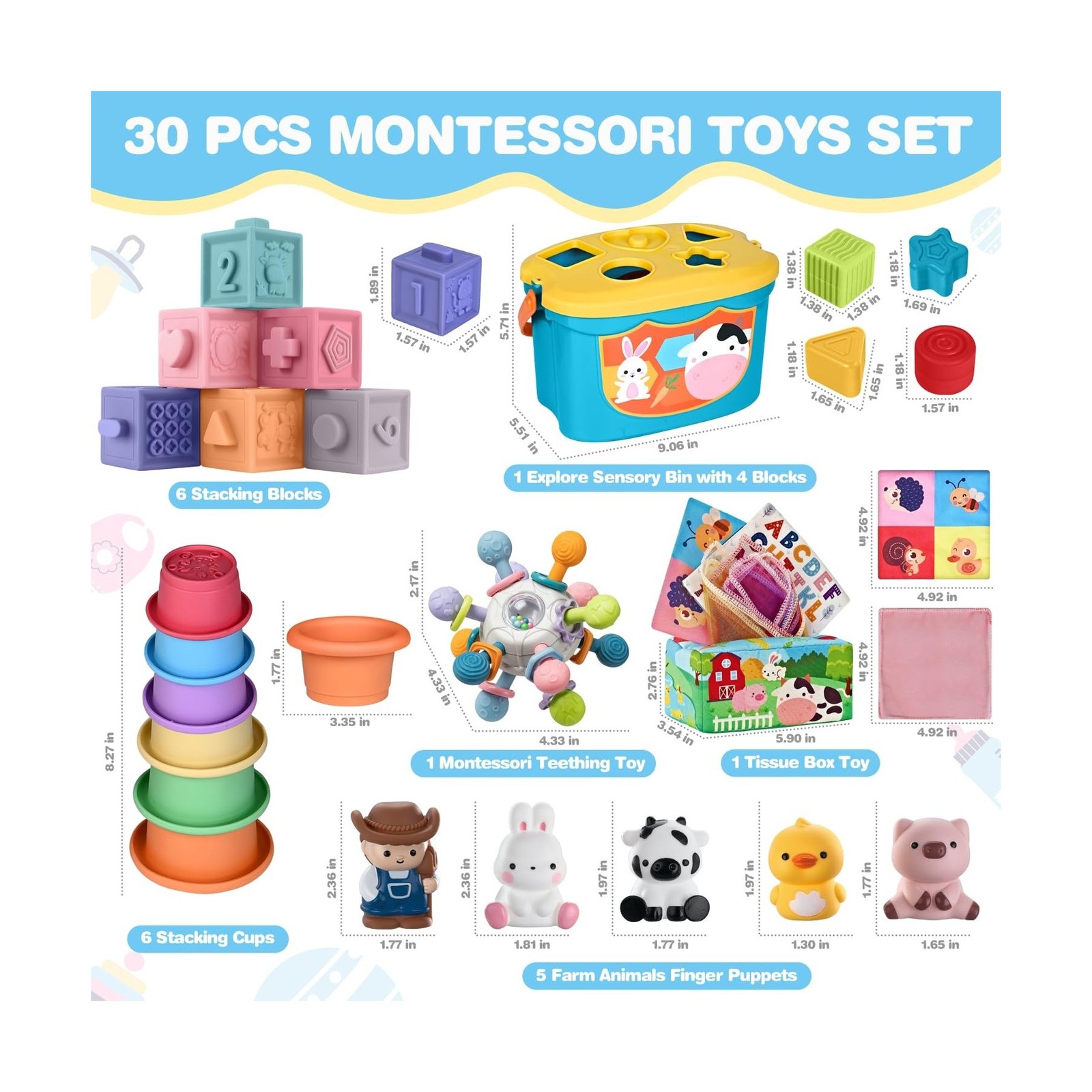Baby Toys 6-12 Months, 6 in 1 Montessori Toys for 1 Year Old, Soft … Fast Ship