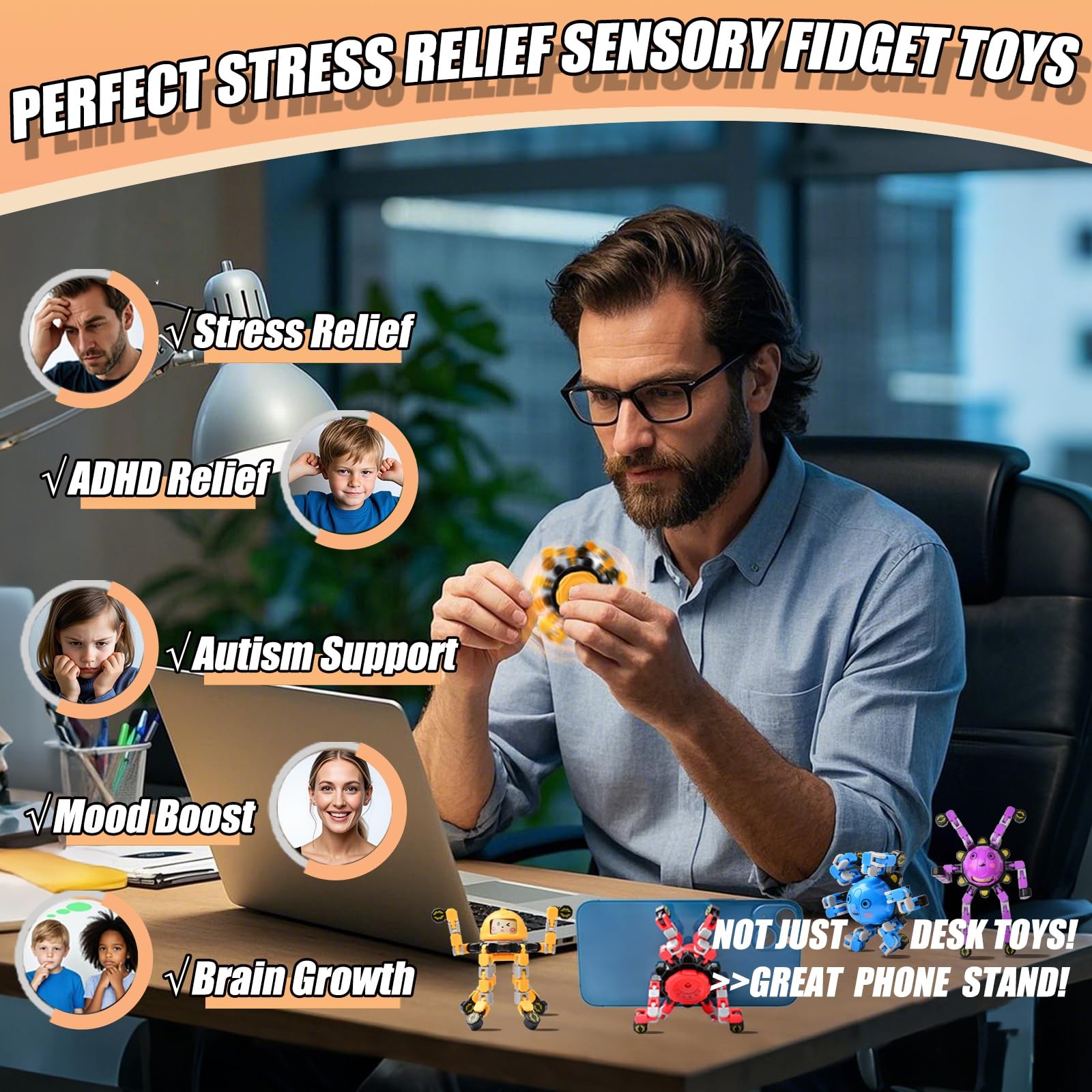 Vipctery 12Pcs Transformable Fidget Spinners for Kids Teens Adults Stress Relief