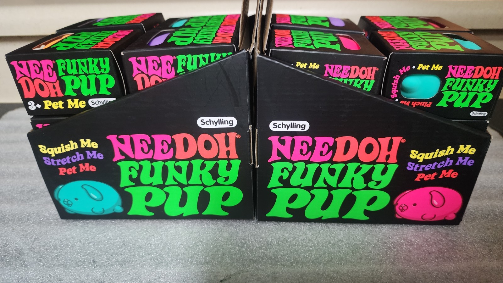 Nee Doh Funky Pup Squeeze Ball Super Squish LOT OF 12 with Display Box NEW