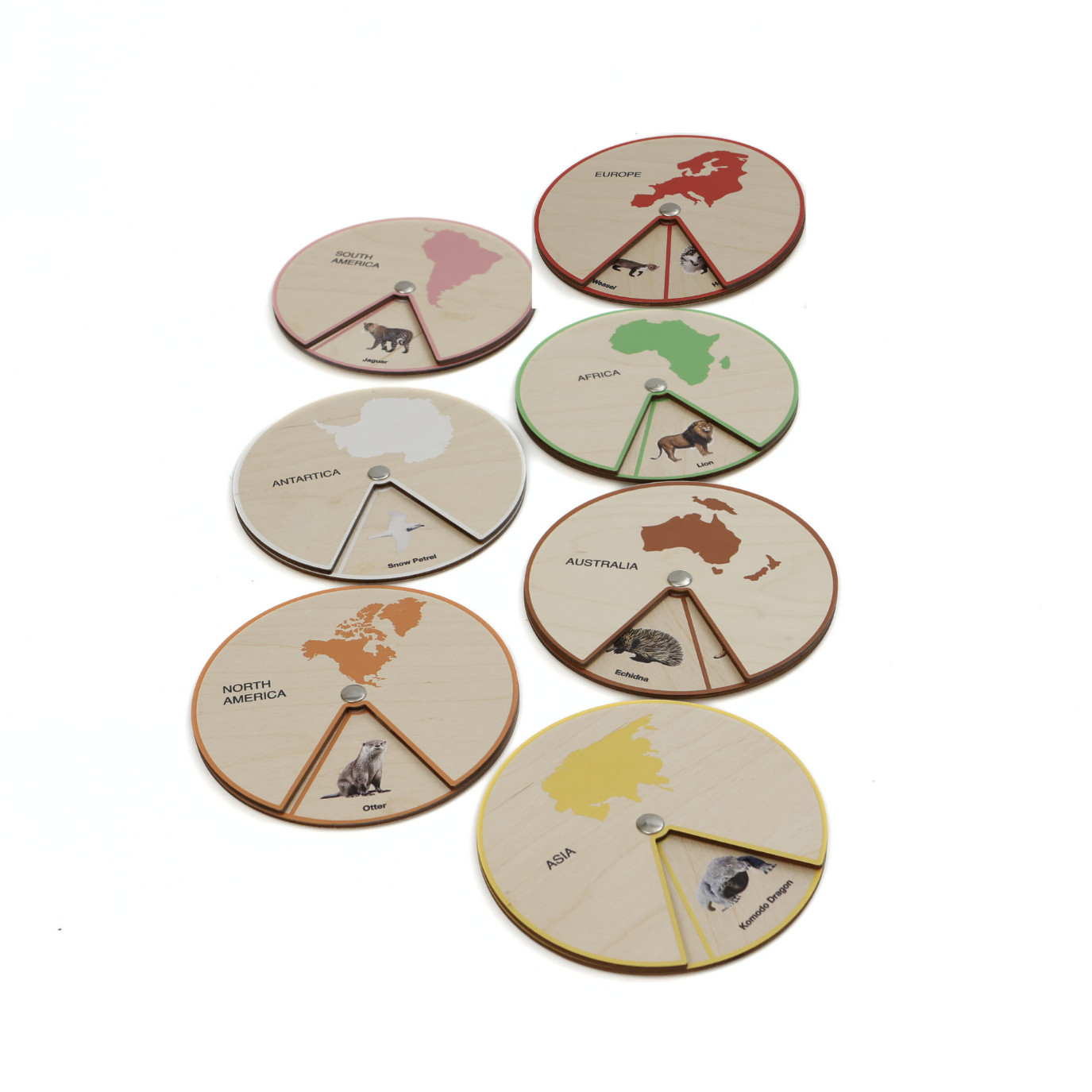 Animals of the World – Montessori Wooden Animal Wheels Set 7 Continents Ages 3+