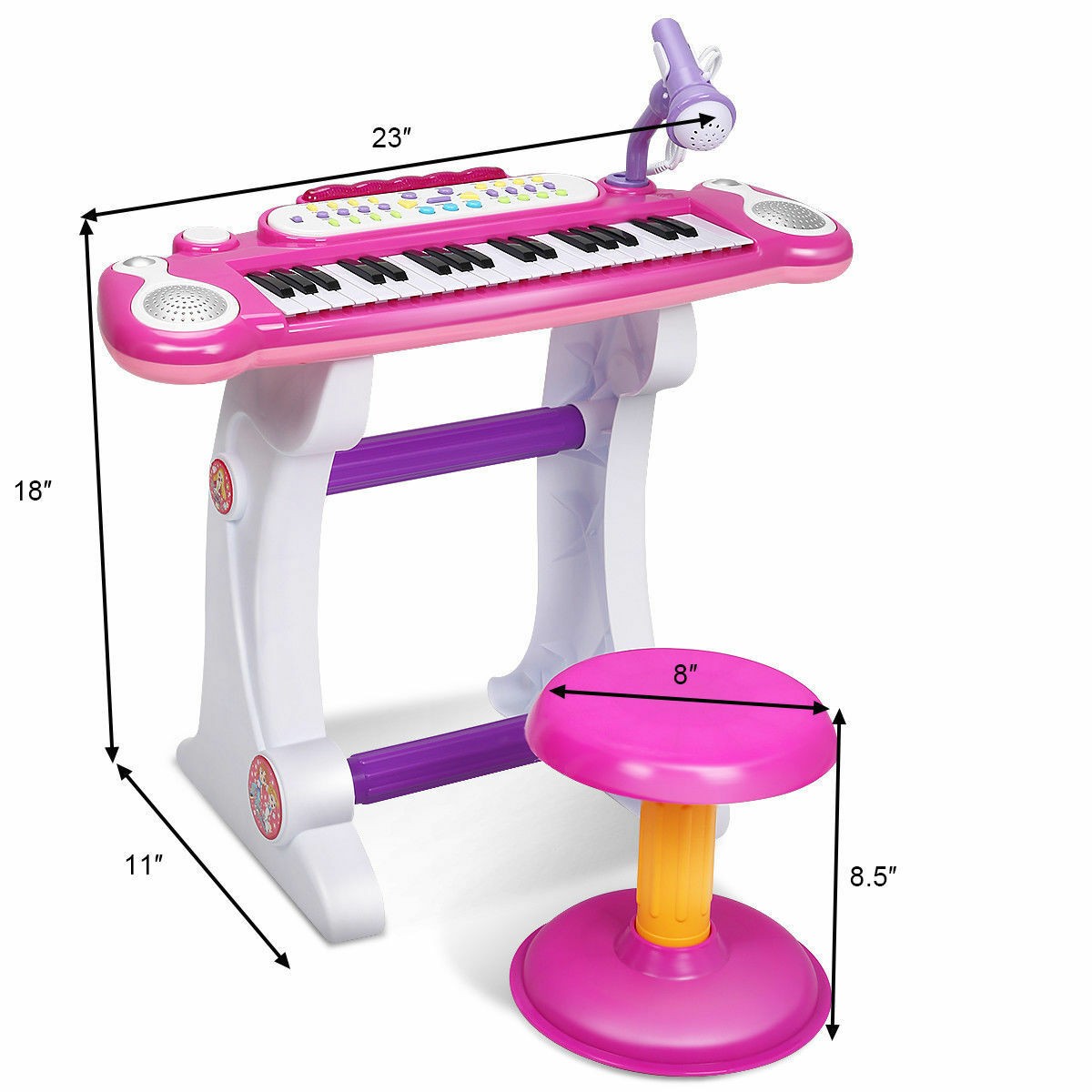 NEW Kids Electronic Keyboard 37 Key Piano Musical Toy w/ Microphone & Stool Pink