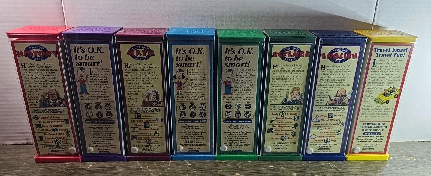 8 Vintage RARE Brain Quest 1500 Questions & Answers Deck 1&2 Grade 1-7 Some New