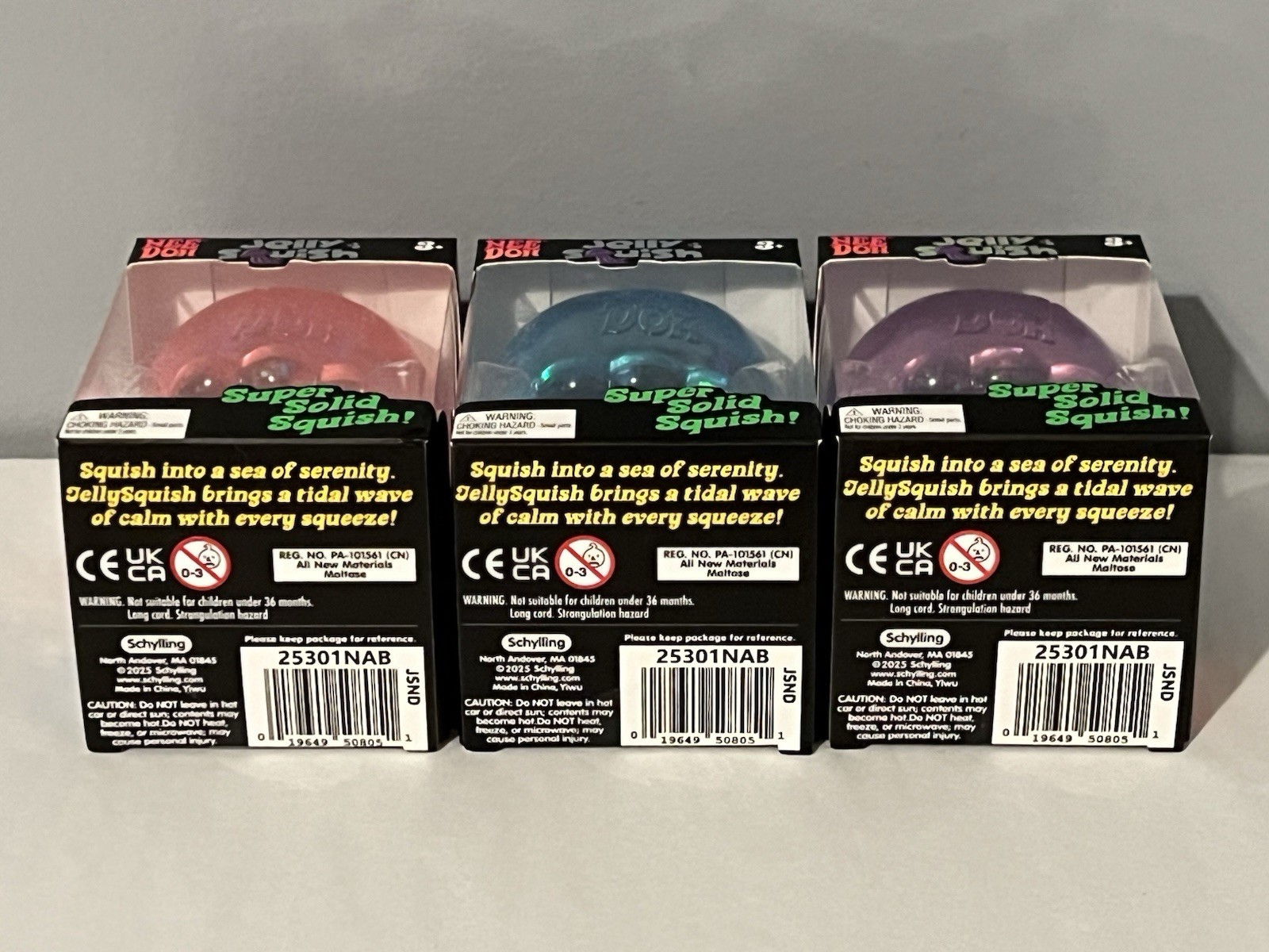 Complete Set of 3 Schylling NeeDoh Jelly Squish: Purple, Pink, Blue ~NEW