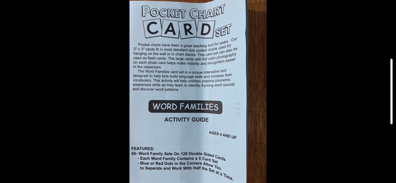 Learning Resources Standard Pocket Chart W/ Word Families Pocket Chart Card Set