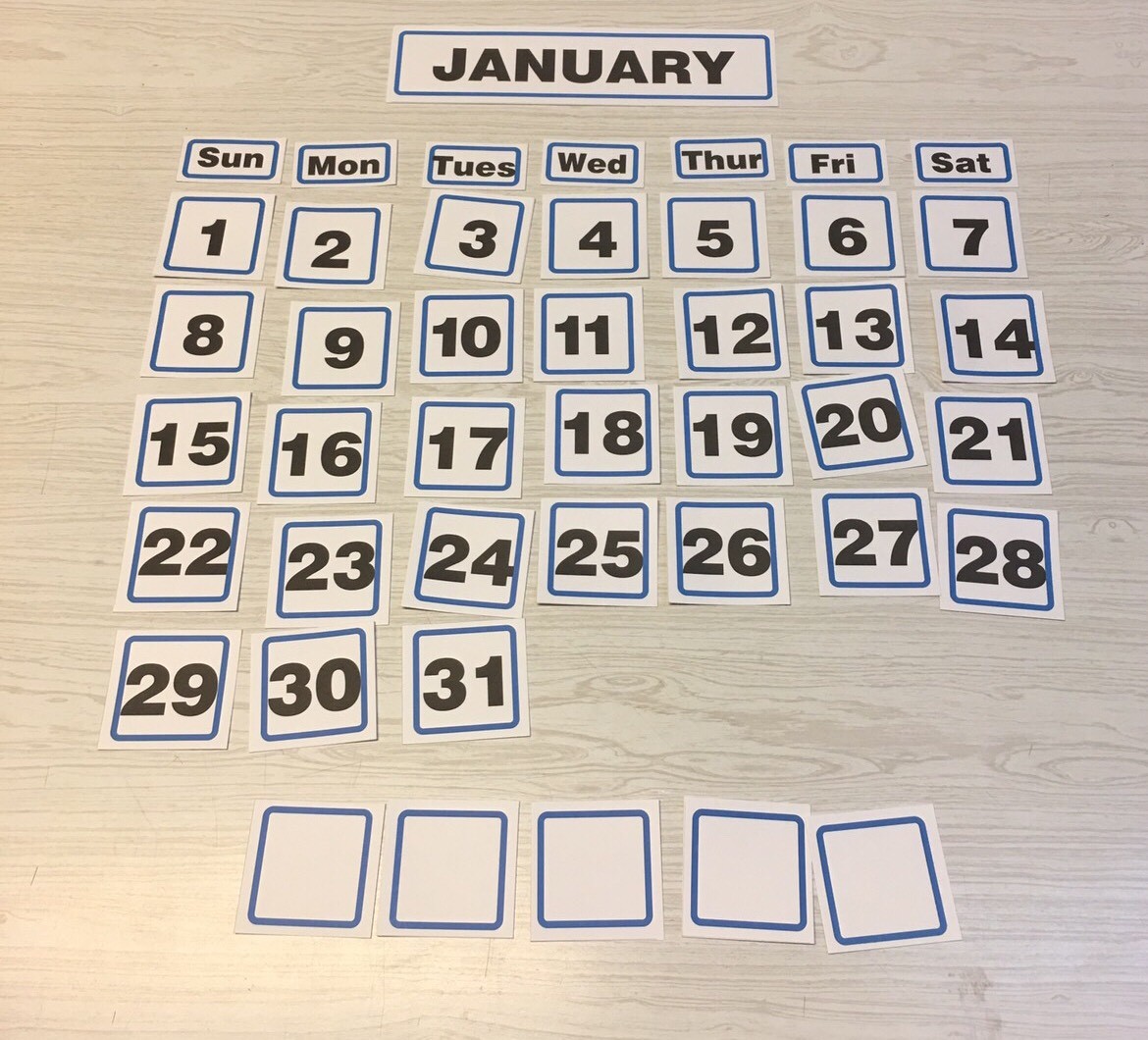 Blue Border January – 31 Laminated Calendar Squares + Blank Cards