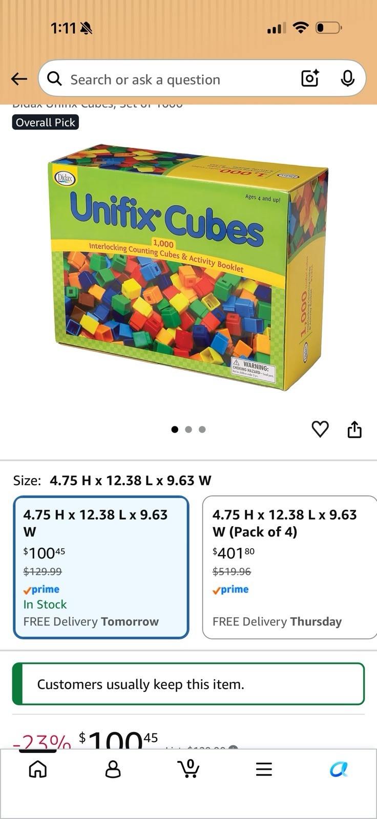 Didax Unifix Cubes 1000 Interlocking Counting Cubes with Activity Booklet