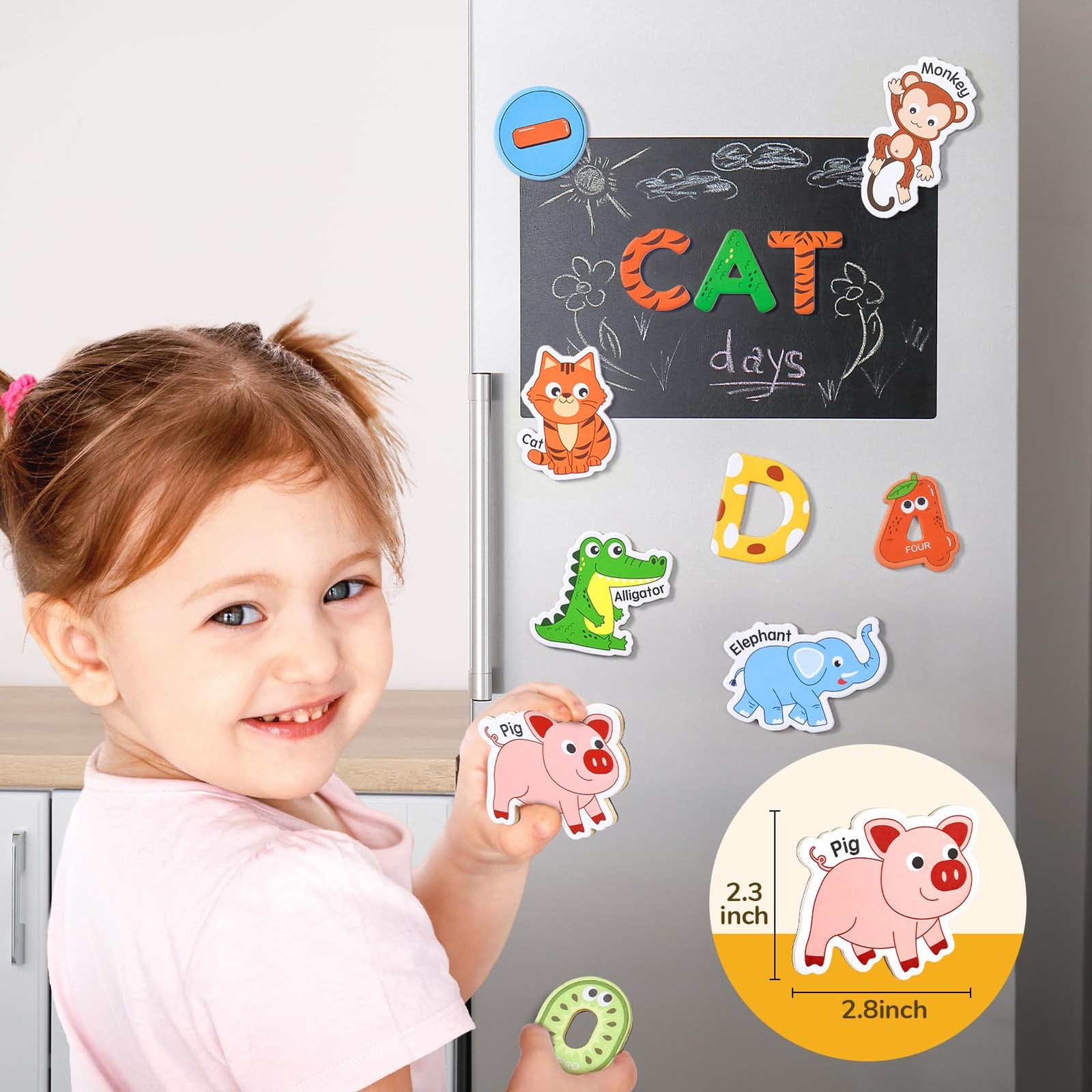 JoyCat Wooden Kids Magnets – 26 Cute Animals, 2.8” x 2.4”, Multi Color