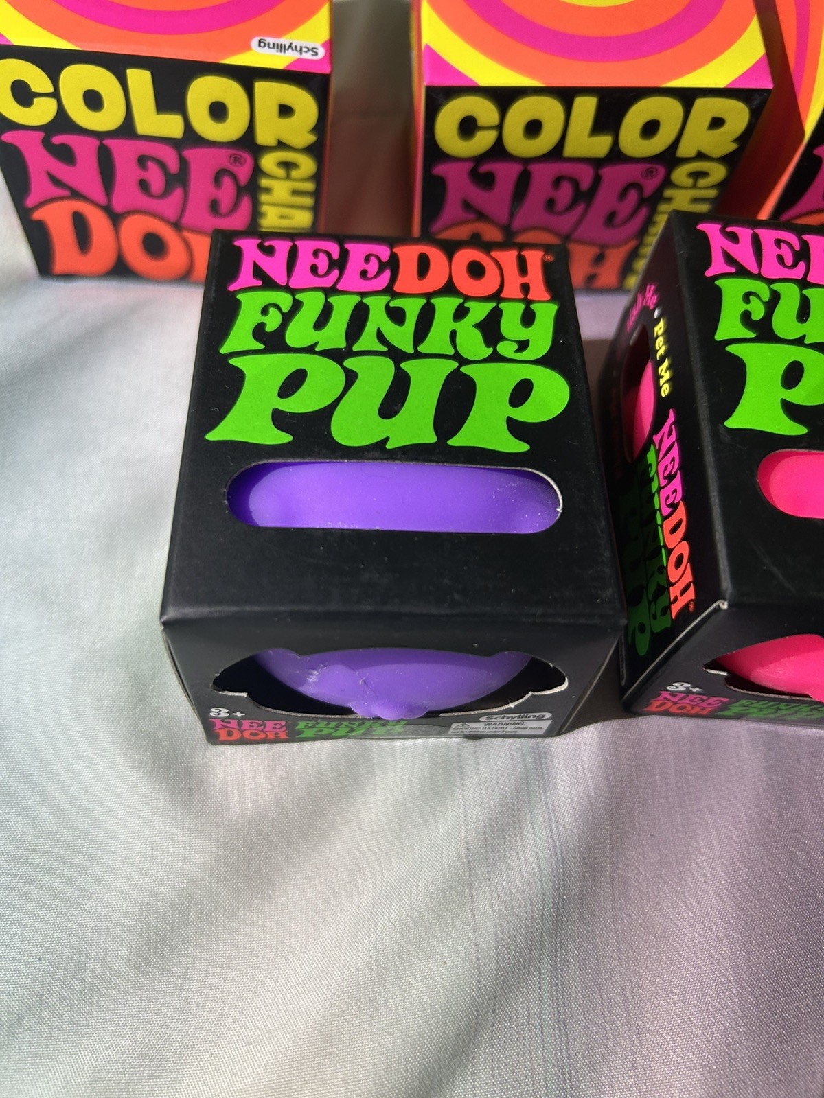 Lot of 5 Needohs Regular Funky Pups, Color Changing purple pink blue yellow
