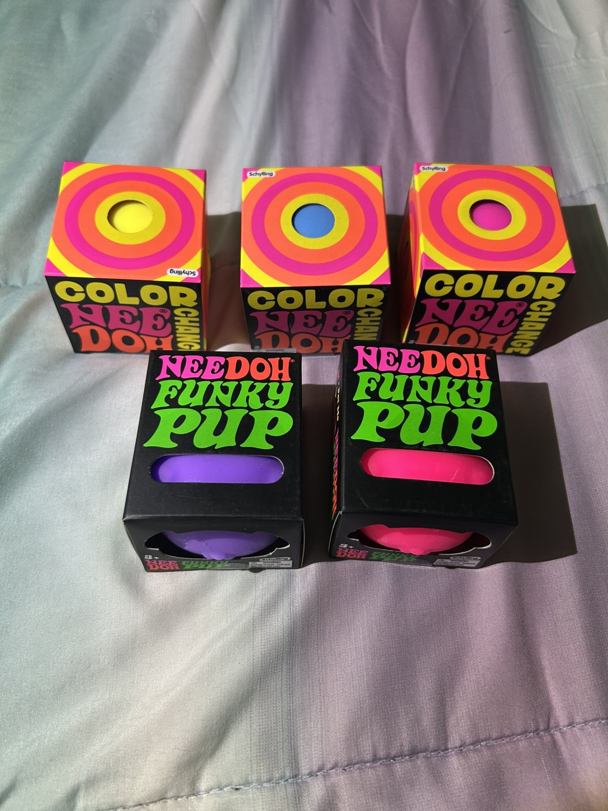 Lot of 5 Needohs Regular Funky Pups, Color Changing purple pink blue yellow