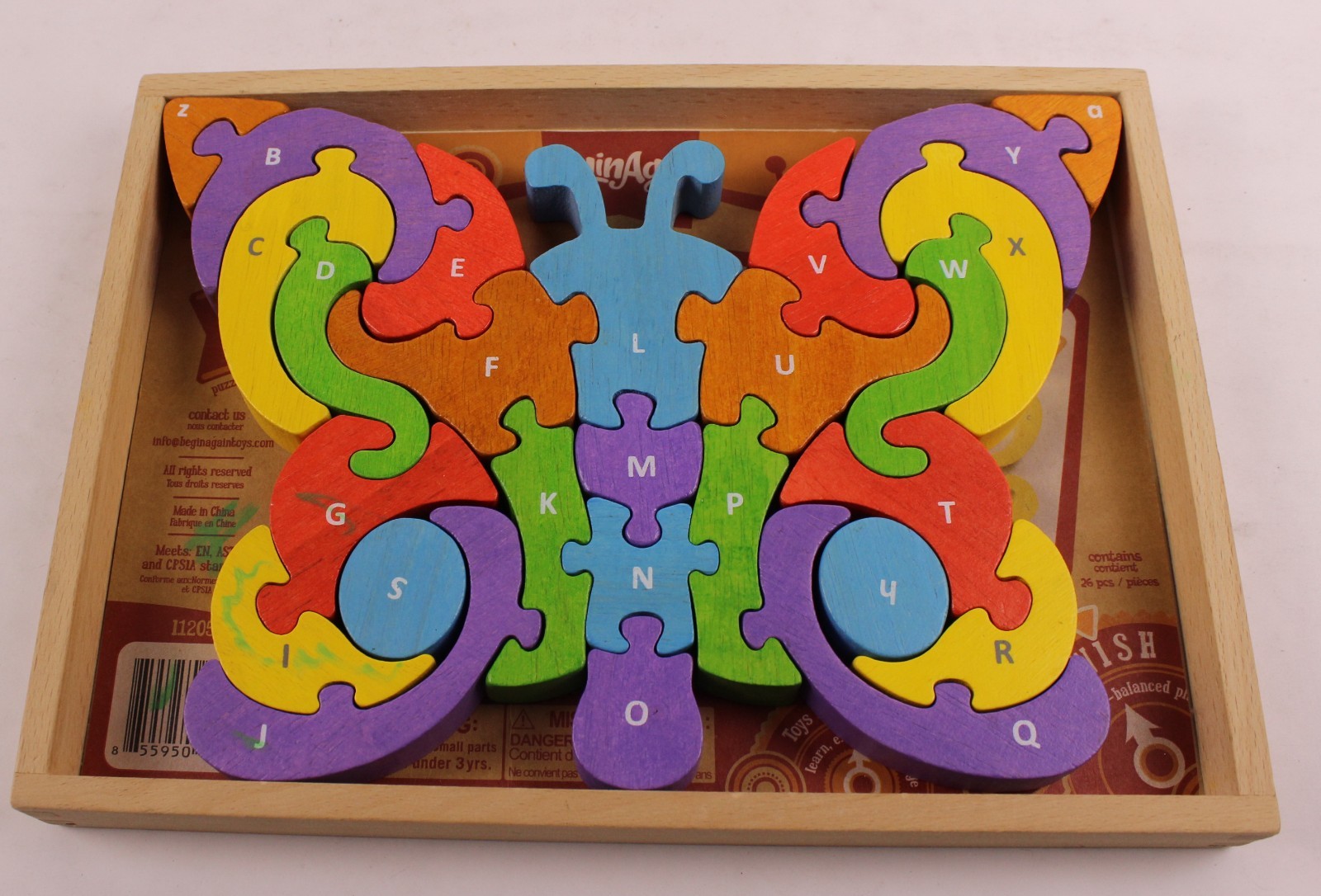 Butterfly 2-sided Wood Puzzle Upper & Lowercase A-Z – Educational pre-owned