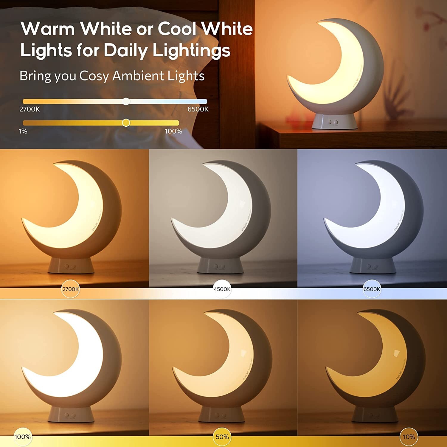 Ecolor LED Night Light – Smart Dimmable Moon Lamp, App Control for Bedroom