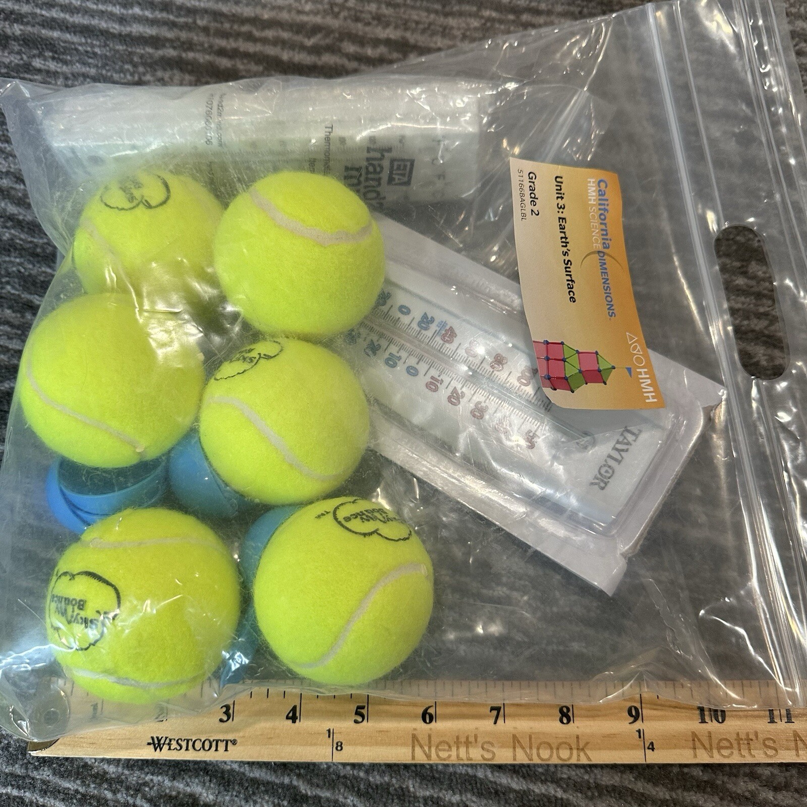 Science Kit Thermometers 6 Small 1 Large 6 Tennis Balls 6 Scoops HMH Lab Kit New