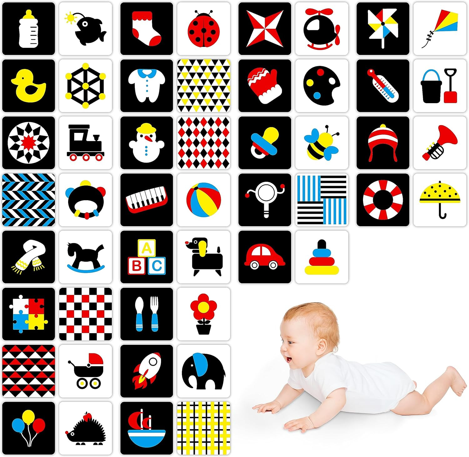 100 PCS 200 Page Black White Colorful 3D Visual Stimulation Baby Flashcard for N