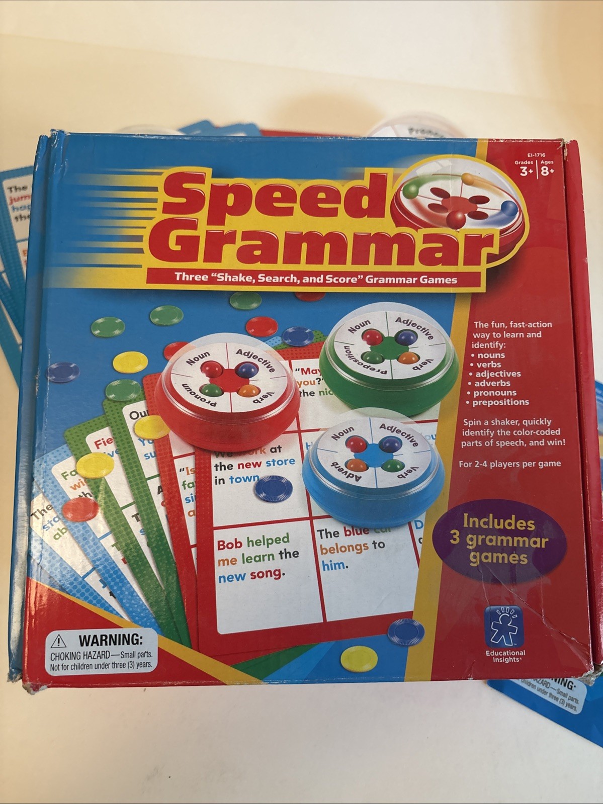 Speed Grammar Game by Educational Insights W/3 Grammar Games PREOWNED COMPLETE