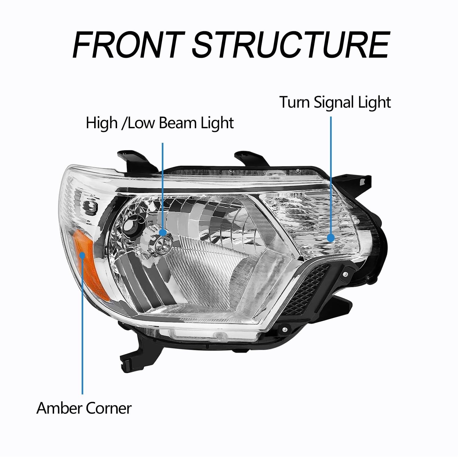 Pair Headlights For 2012-2015 Toyota Tacoma w/o Bulbs, Halogen Headlamps Chro…