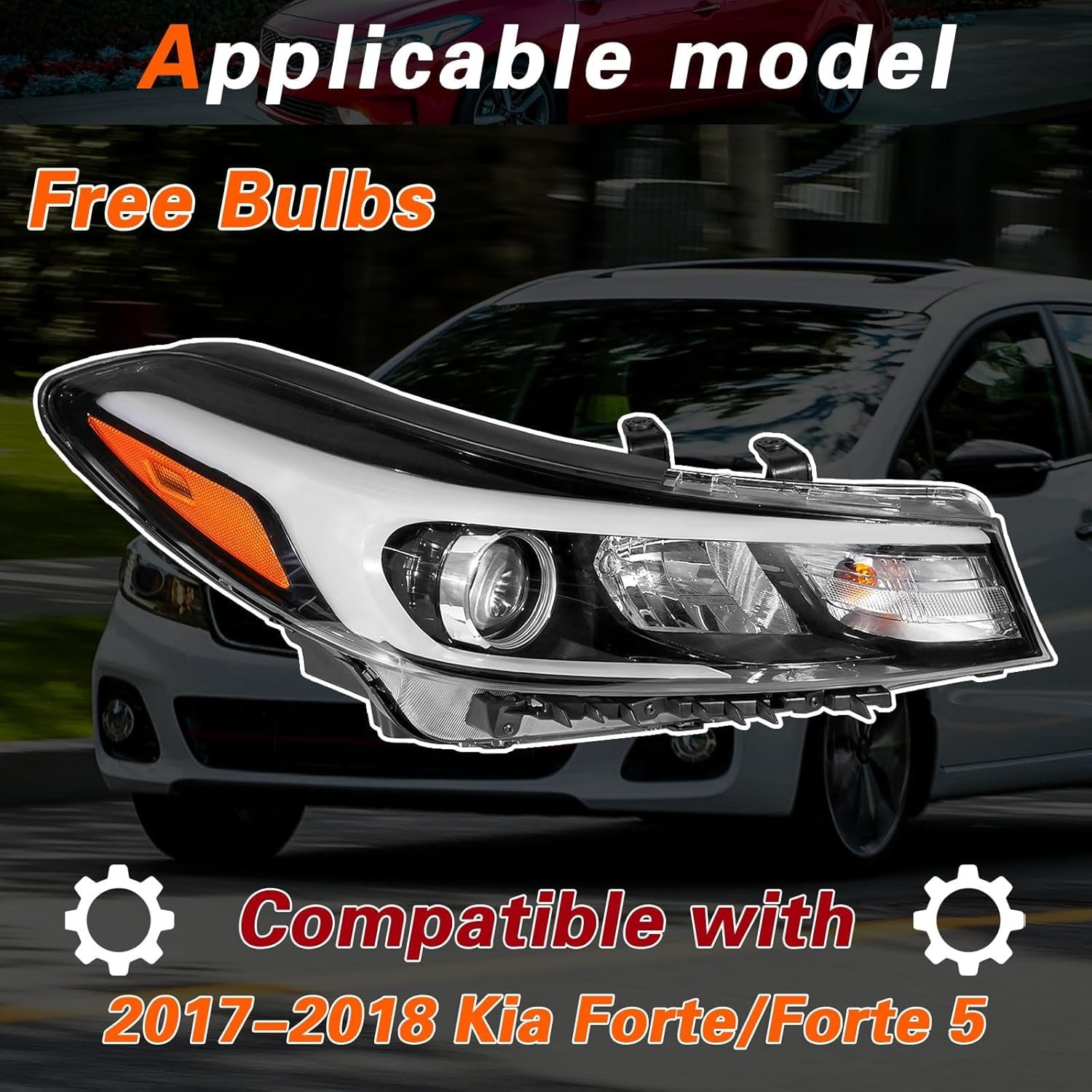 TODO Headlights Assembly Compatible with 2017 2018 Kia Forte & Forte 5 with Bulb